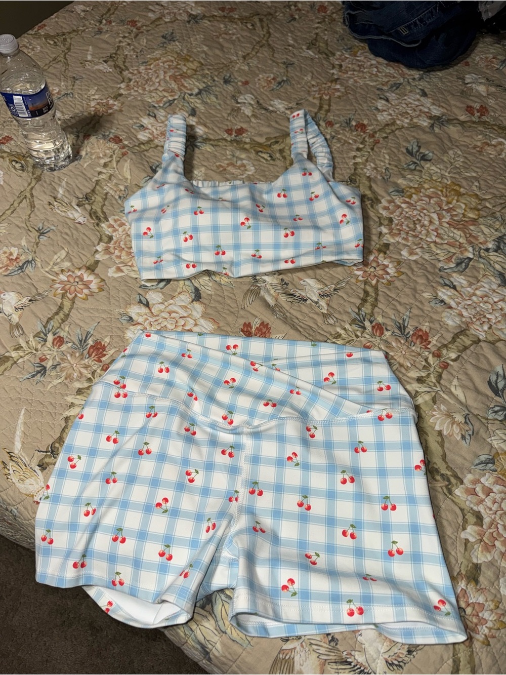 Blue Plaid Cherry Print Womens Shorts - Brand Not Visible
